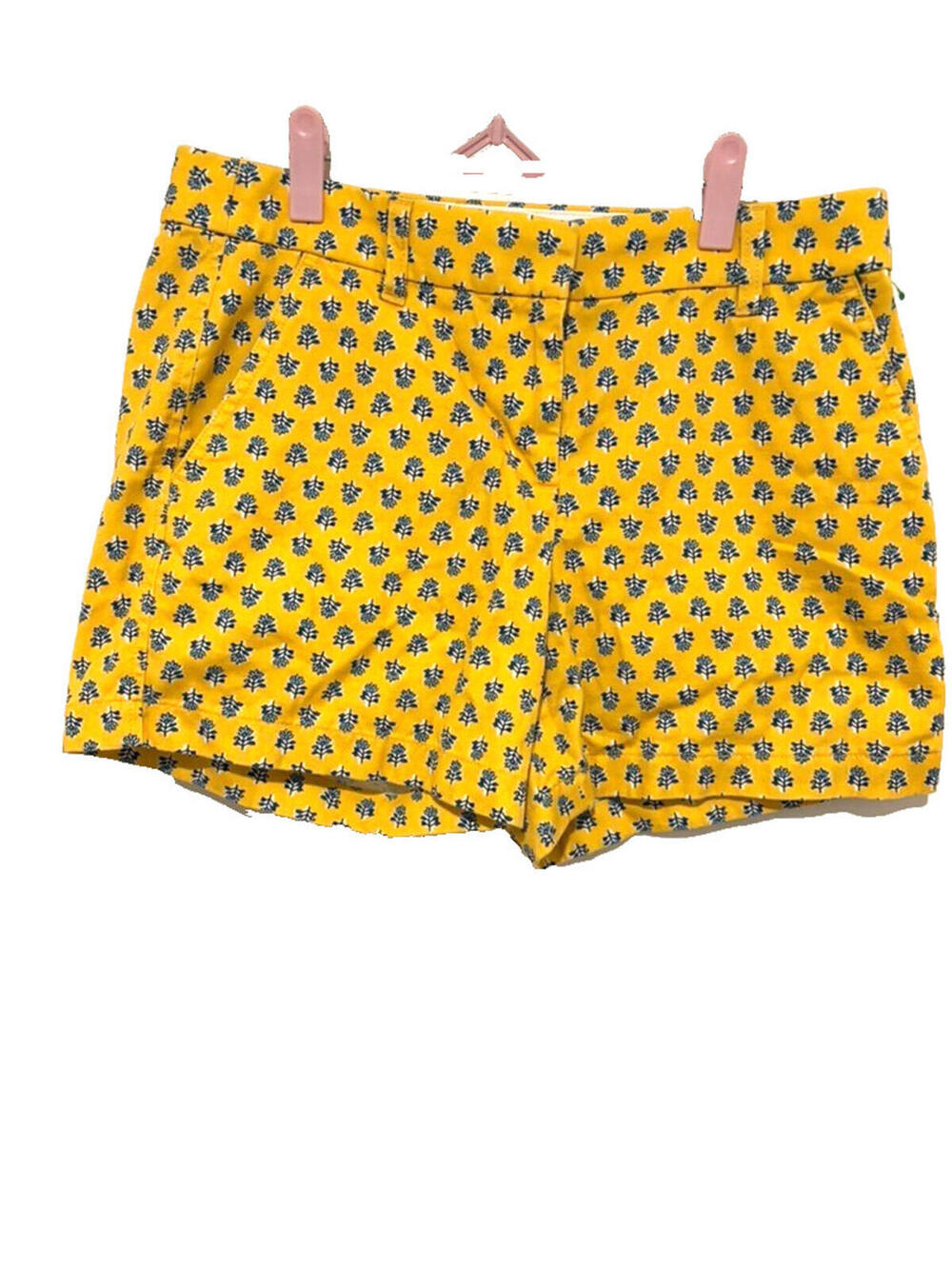 J Crew Yellow floral preppy chino shorts pockets sz 4 zipper latch closure#3530